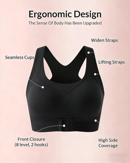 Cross Back Front Closure Wireless Posture Support Bra